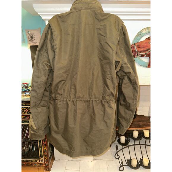 VINTAGE L.L. BEAN OLIVE HUNTING JACKET FIELD COAT W/ HIDDEN HOOD L - Picture 2 of 13